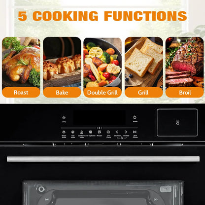 24" Electric Single Wall Oven, 2.5Cu.ft with 8 Baking Modes, 70L Electric Convection Oven, with Air Frying Function, 3000w, 3D Surround Heating with Double-Layered Glass Door, Timer, Touch Control