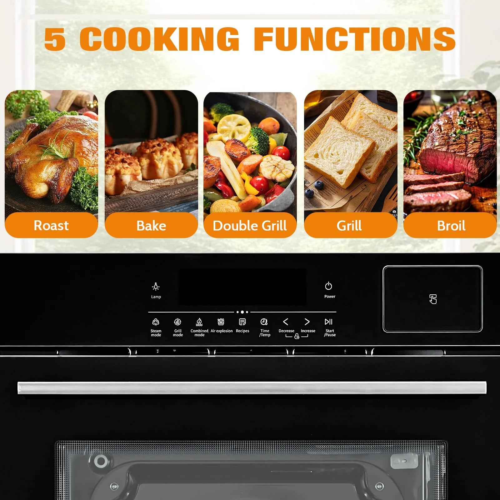 Litake 24" Electric Single Wall Oven, 2.5Cu.ft with 8 Baking Modes, 70L Electric Convection Oven,with Air Frying Function, 3000w, 3D Surround Heating with Double-Layered Glass Door,Timer,Touch Control