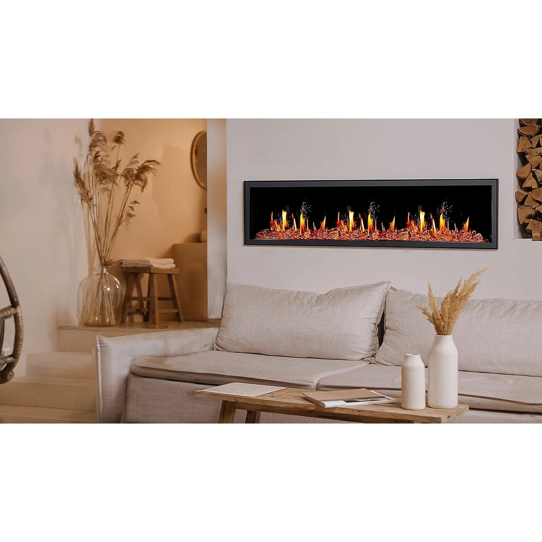 Litedeer Homes Latitude 75" Smart Electric Fireplace with App, Crackling Fire Sounds, Reflective Amber Glass, Black - ZEF75VA