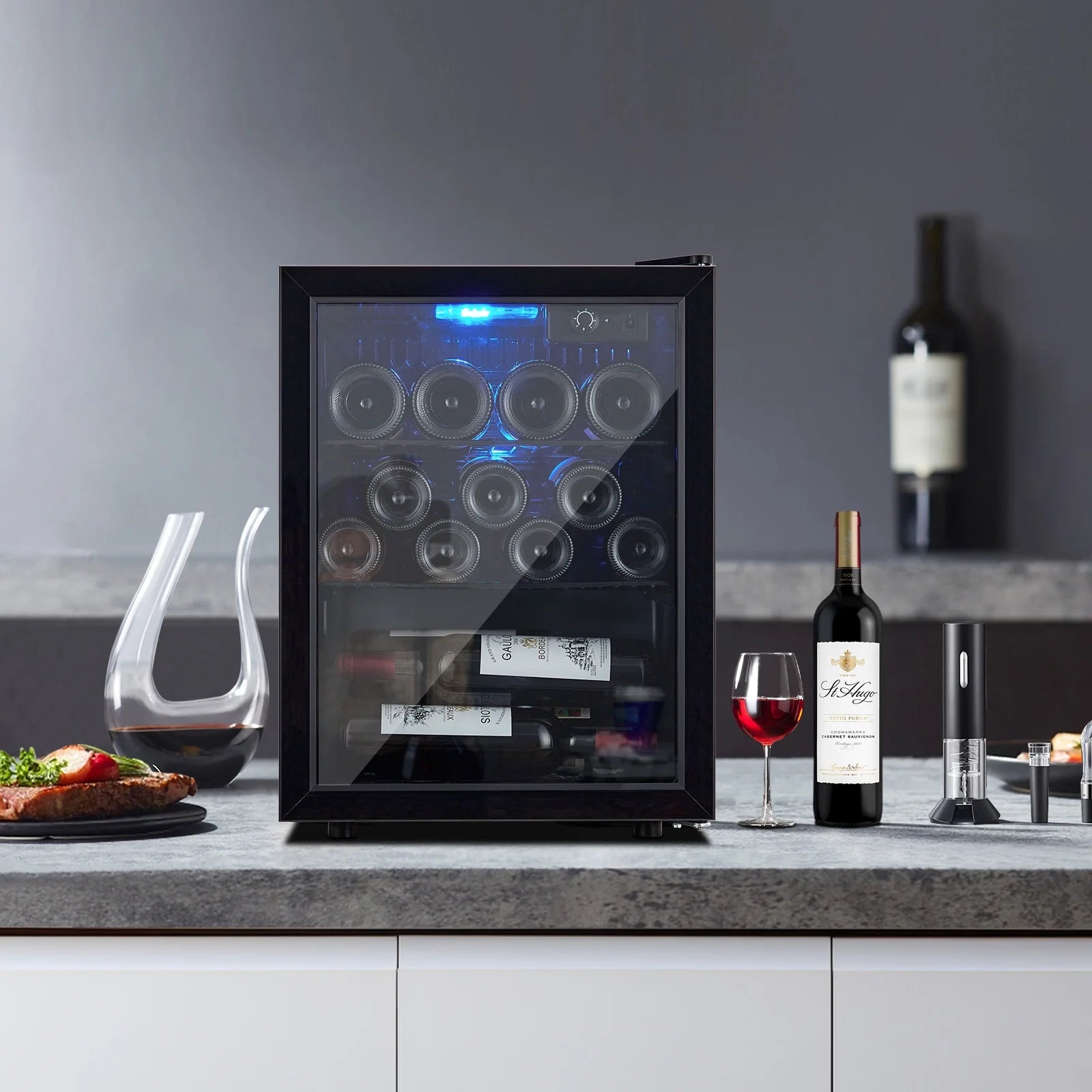 Wine Cooler,Beverage Refrigerator Cooler,Freestanding Wine Cooler Refrigerator with Triple Pane Clear Glass Door,Mini Fridge Countertop Drink Cooler for Home Office,Temperature Adjustment Range 40~61°