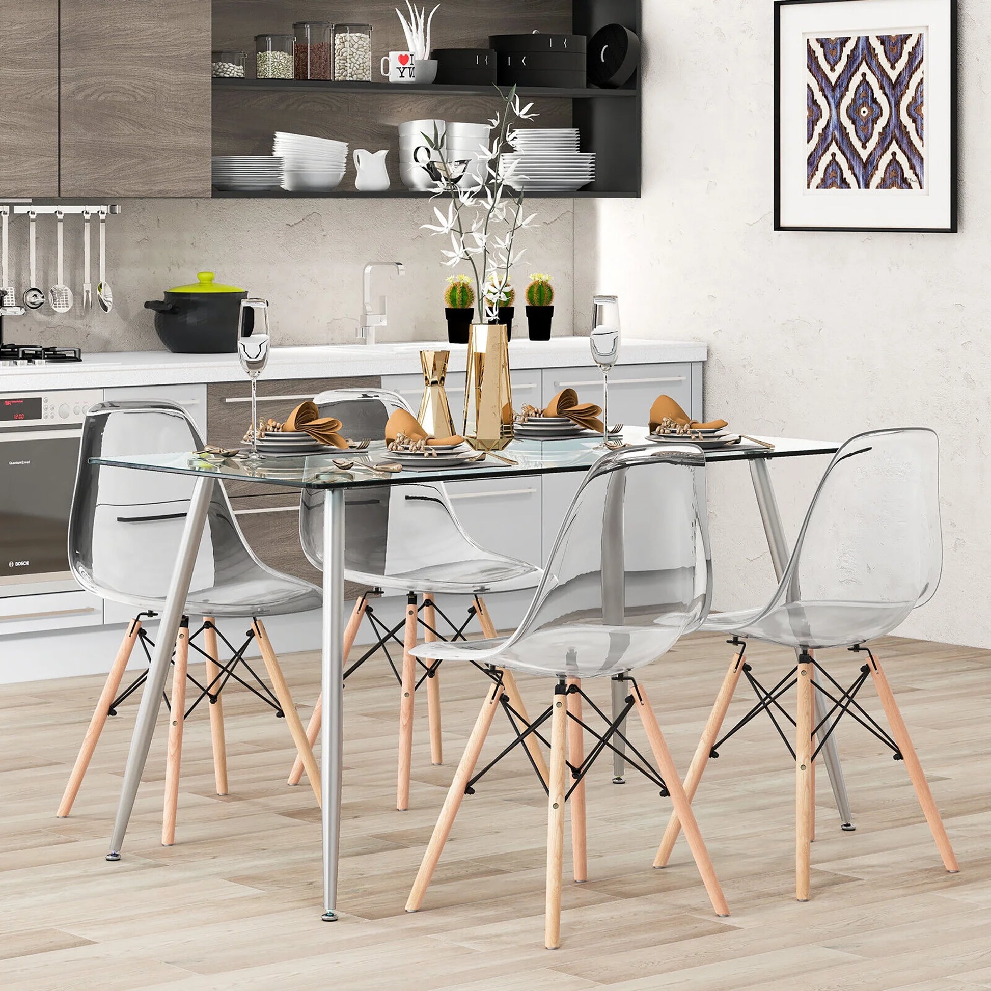 Gymax Modern Glass Dining Table Rectangular Dining Room Table W/Metal Legs For Kitchen Silver