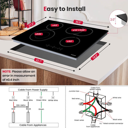 Gasland Chef 30" Built-in Electric Cooktop,4 Burners Ceramic Glass Ceramic Stove Top,240V
