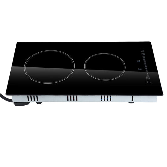 KFFKFF 2 Burner Electric Cooktop, 20 x 11.6 inches, 240V 3000W Glass Heat Plate with Touch-Sensitive Controls, Inbuilt Timer and Child Safety Feature, 9 Adjustable Heat Settings for Kitchen
