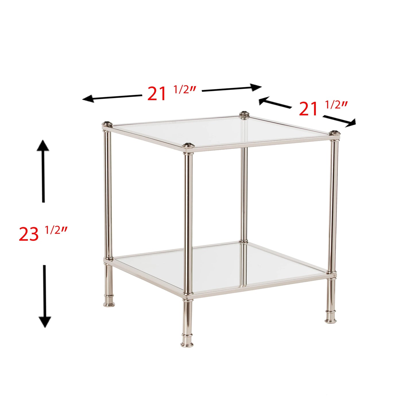 Ember Interiors Parell Glam Metal and Glass End Table, Metallic Silver