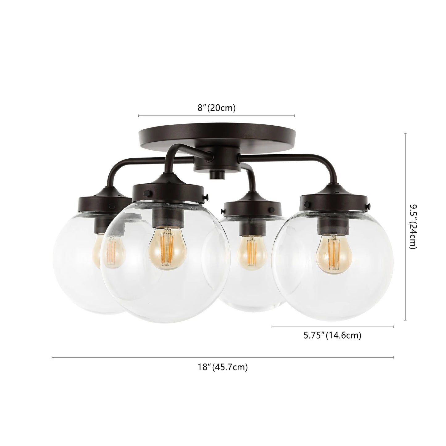 JONATHAN Y Piper 18" 4-Light Farmhouse Rustic Iron/Glass LED Semi Flush Mount, Oil Rubbed Bronze/Clear