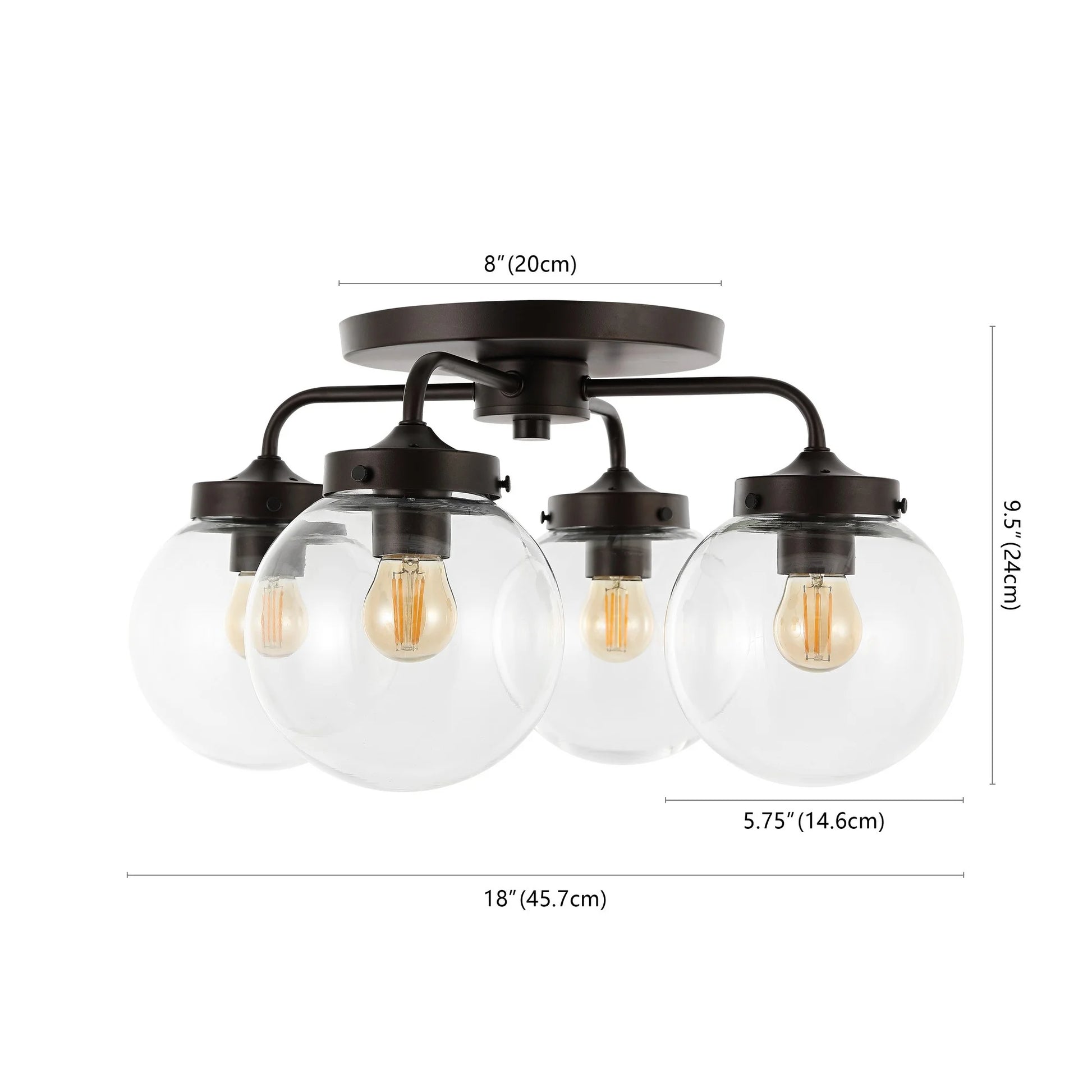 JONATHAN Y Piper 18" 4-Light Farmhouse Rustic Iron/Glass LED Semi Flush Mount, Oil Rubbed Bronze/Clear