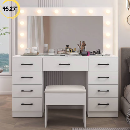 Ktaxon Large Makeup Vanity, Vanity Table Set w/Visible Glass Top w/Charging Station, White