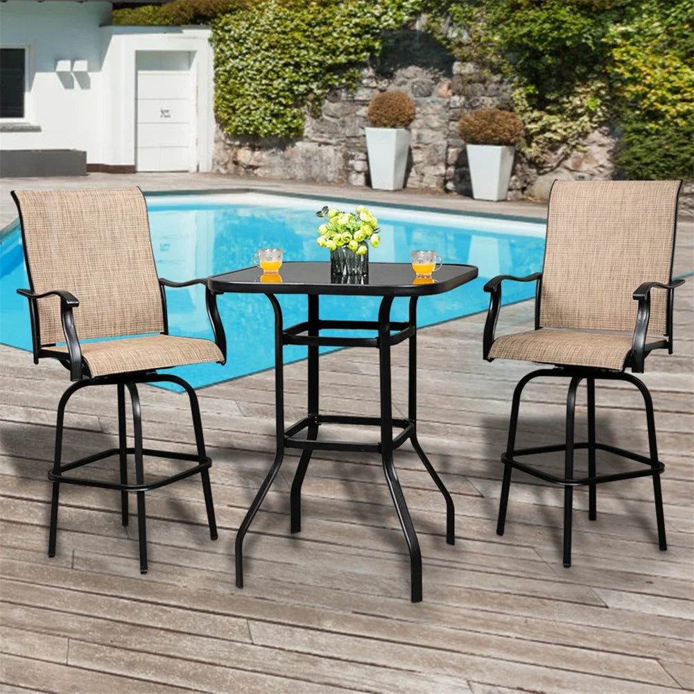 Cfowner 31° x 40° Square Multifunction Wrought Iron & Glass Patio Bar Table, Black