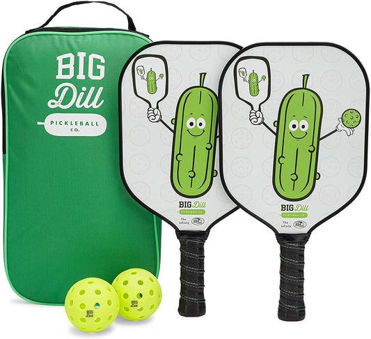Big Dill Pickleball Co. Infinity Fiberglass Pickleball Paddles Set of 2 Paddles with Covers, 2 Pickleballs & Bag Top-Rated Pickleball Set