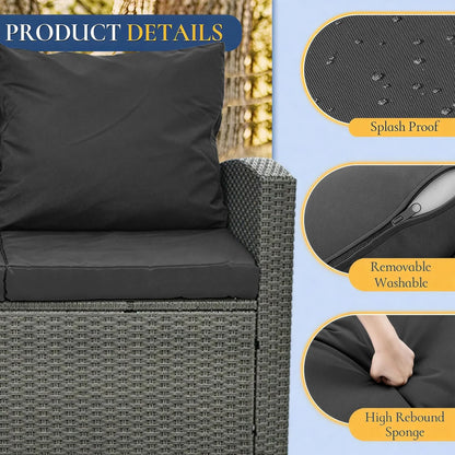 HighSound 5 Pcs PE Rattan Wicker Patio Sofa Set Outdoor Sectional Furniture Set with Tempered Glass Table