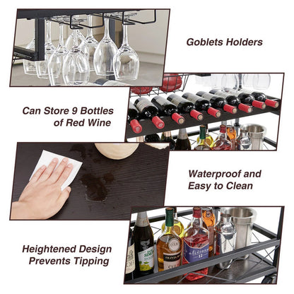 Utopia Alley KF03BZ 3 Tier Kitchen Island Cart on Lockable Wheels with Wine Rack, Glass Holder & Handle for Home