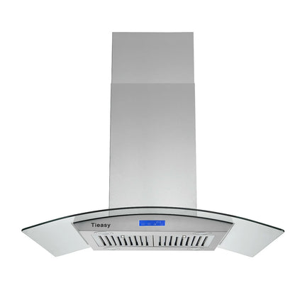 Tieasy 36 inch Island Mount Range Hood 900 CFM with Glass LCD Touch Control 4 LED Lamps