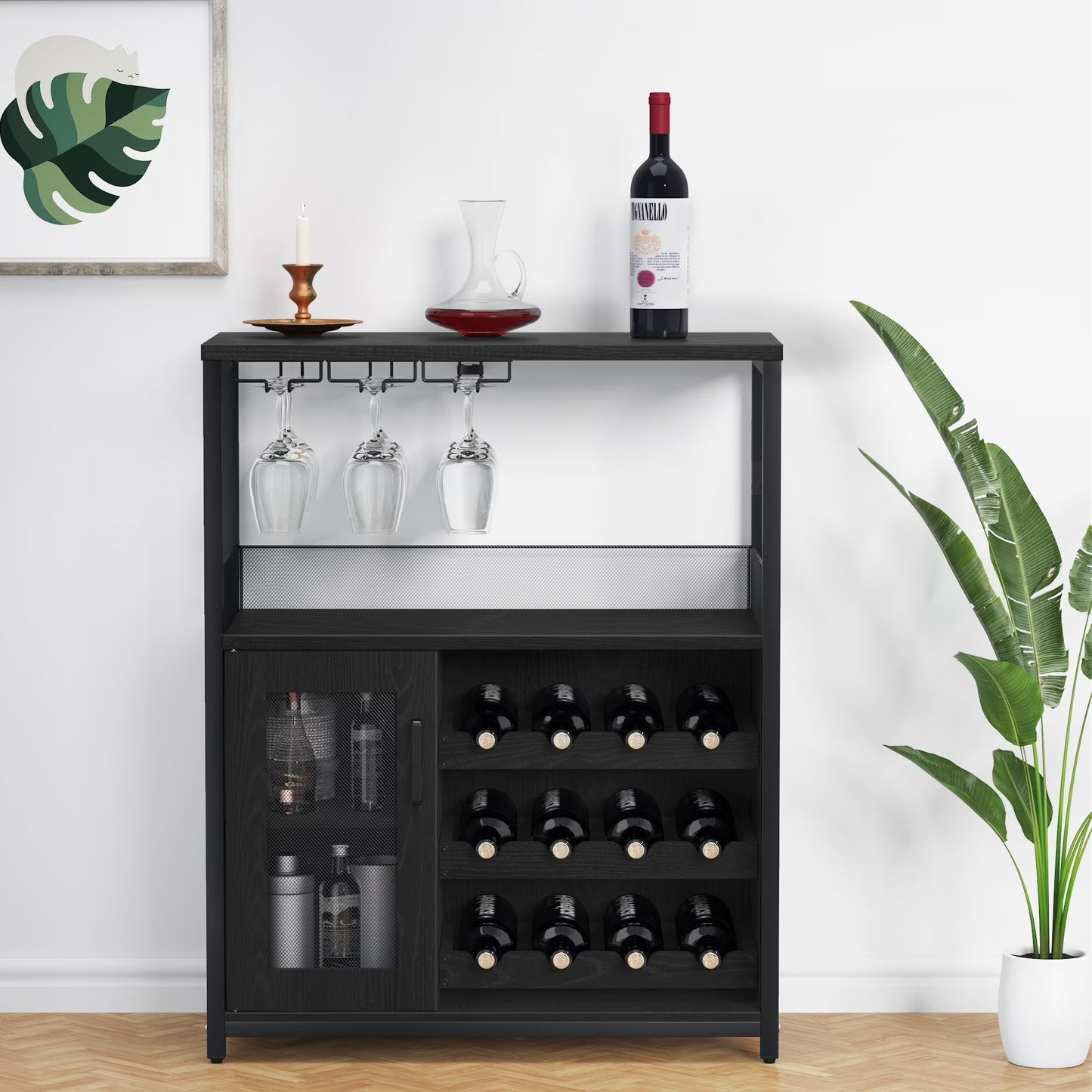 Faitaliicy Wine Bar Rack Cabinet Wine Table For Liquor With Glass Holder Detachable Wine Rack Sideboard And Buffet Cabinet Wood Coffee Bar With Mesh Door For Kitchen Living Room