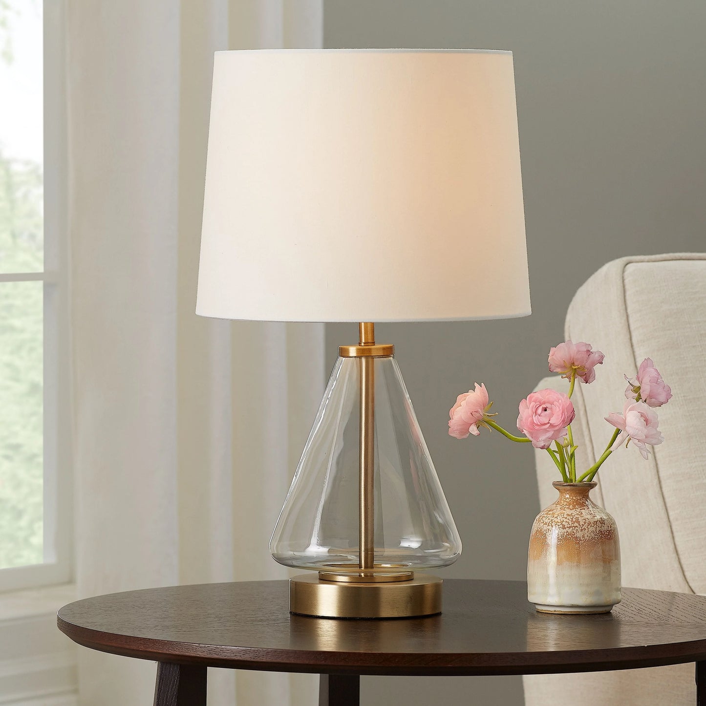Better Homes & Gardens Glass with Brass Base Table Lamp, 18" H