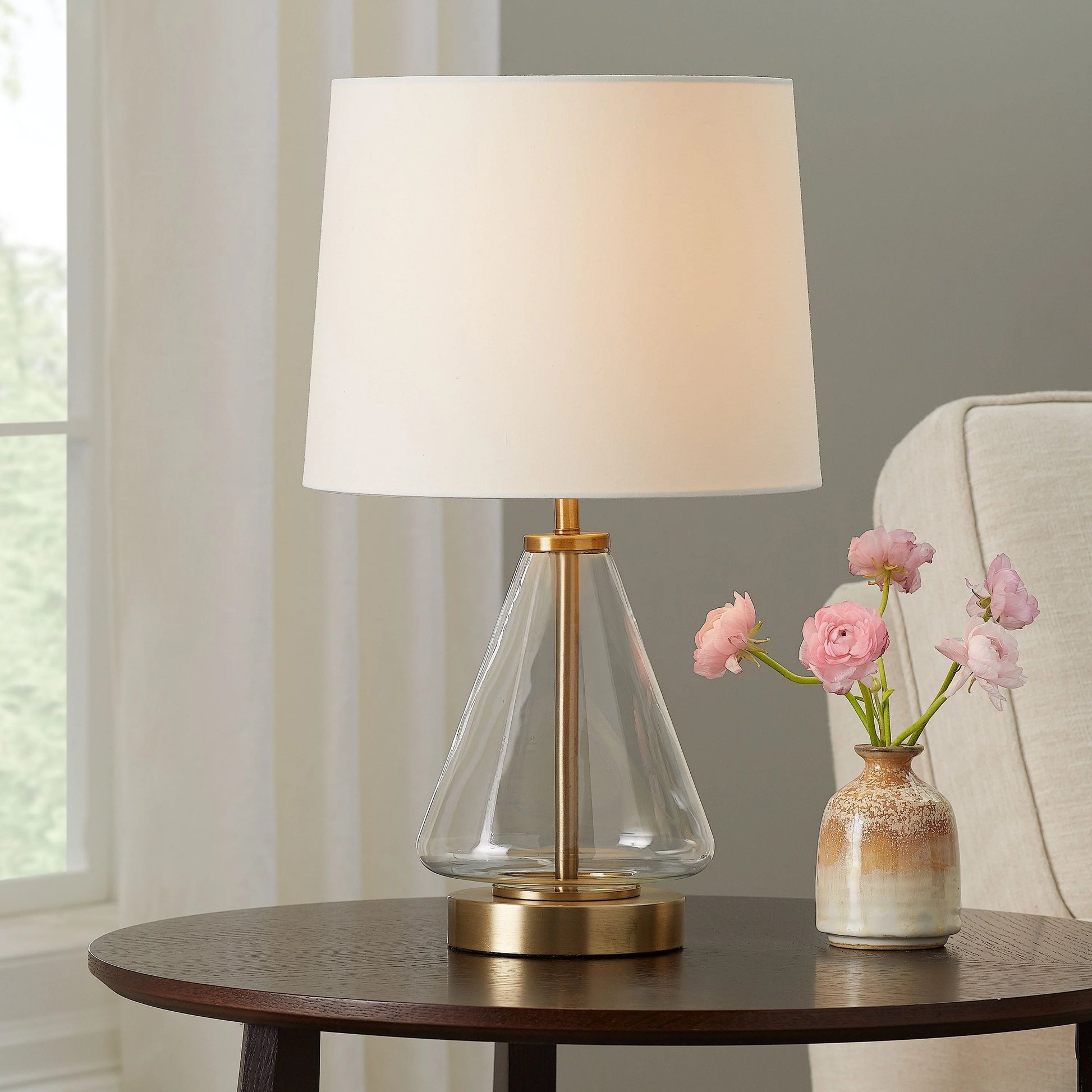 Better Homes & Gardens Glass with Brass Base Table Lamp, 18" H