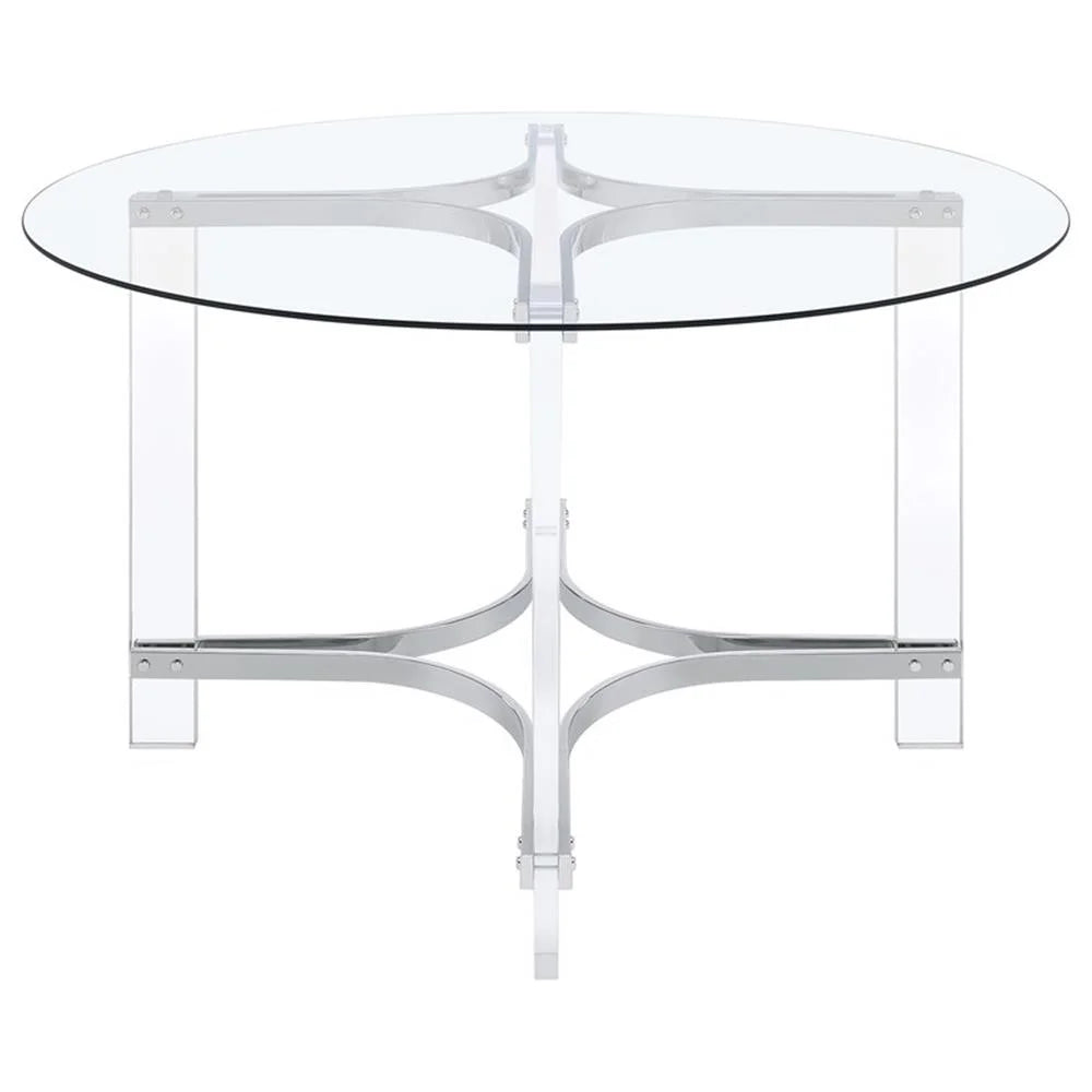 Pemberly Row 5-Piece Round Glass Top Acrylic Dining Set in Silver
