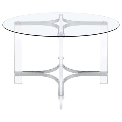 Pemberly Row 5-Piece Round Glass Top Acrylic Dining Set in Silver