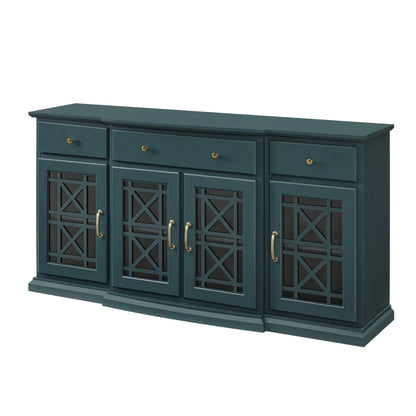 Walker Edison Classic Tiered-Front Trellis Glass Door Sideboard/TV Stand for TVs up to 65", Dark Teal