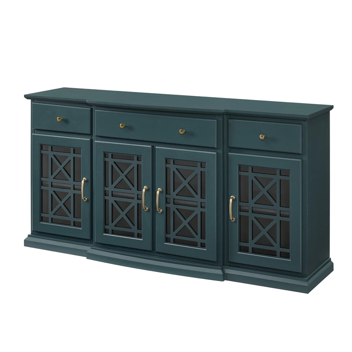 Walker Edison Classic Tiered-Front Trellis Glass Door Sideboard/TV Stand for TVs up to 65", Dark Teal
