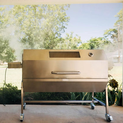 Ash & Ember 13W Stainless Steel BBQ Rotisserie Grill with Hooded Cover Glass Window, 4 RPM Rotation Speed, Rated 85 LB for Medium Game