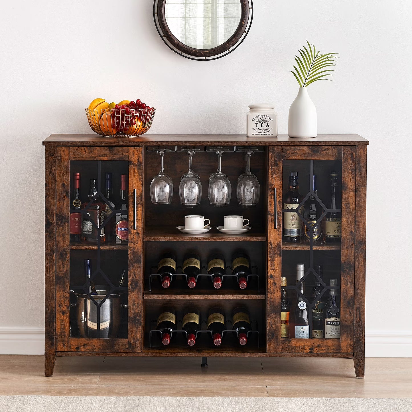 Faitaliicy Wine Bar Cabinet With Led Light Wine And Glass Rack Kitchen Buffet Sideboard Industry Coffee Bar Cabinet Freestanding Liquor Cabinet For Kitchen Dining Room Living Room