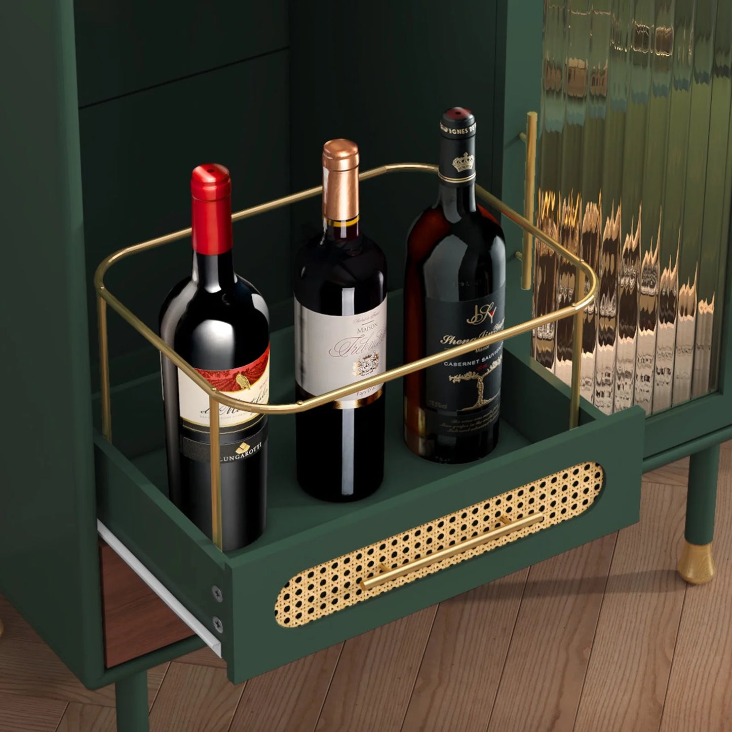 CBJCBJ Wine Bar Cabinet, Modern Coffee Cabinet with 3 Rows of Glass Racks, Sideboard Cabinet, Black