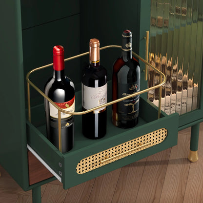 CBJCBJ Wine Bar Cabinet, Modern Coffee Cabinet with 3 Rows of Glass Racks, Sideboard Cabinet, Black
