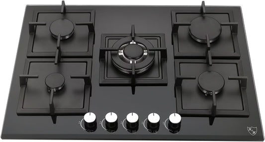 K& H 5 Burner 30 Inch Built-in LPG/Propane Gas Stove Top Glass Surface Cast Iron Cooktop UL/ETL Certified 5-GCW-LPG