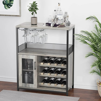 Litake Wine Bar Rack Cabinet with Detachable Wine Rack, Bar Cabinet with Glass Holder, Small Sideboard and Buffet Cabinet with Mesh Door, Rustic Brown