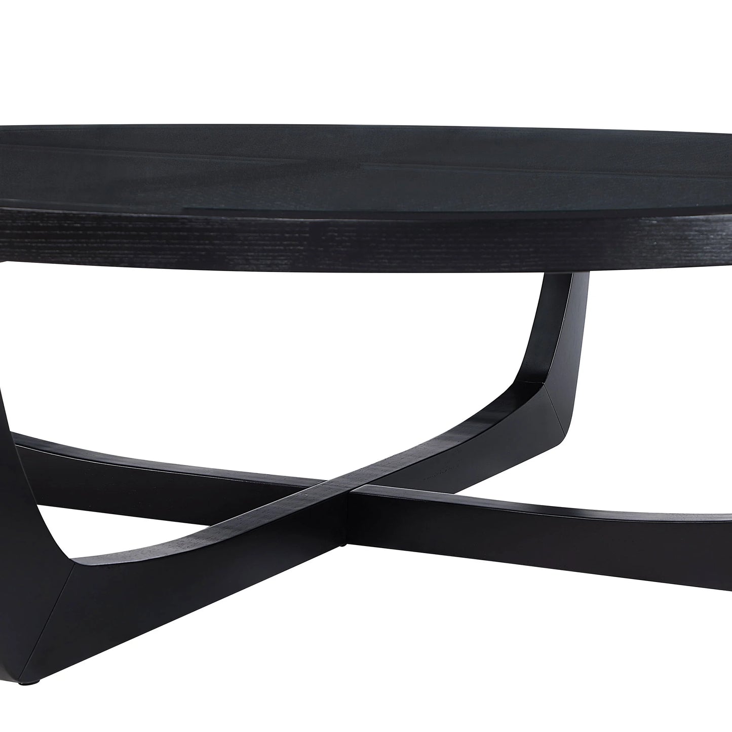 Beautiful by Drew Barrymore Round Rattan and Glass Top Coffee Table, Black