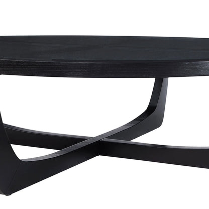Beautiful by Drew Barrymore Round Rattan and Glass Top Coffee Table, Black