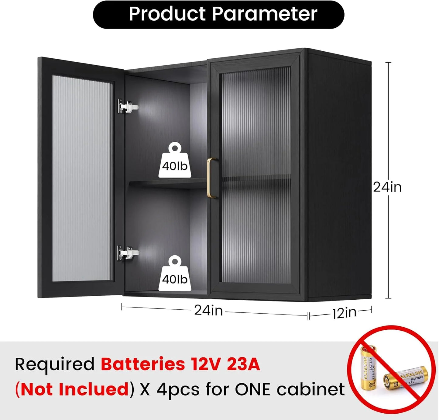 Wall Storage Cabinets - Led Upper Kitchen Laundry Wall Mounted Cabinets with Acrylic Glass 3 Doors and Shelves, 36'Wide