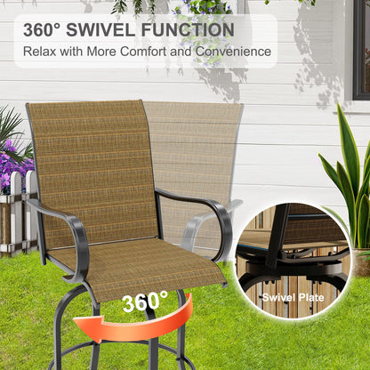 Riedhoff 3-Piece Patio Bar Set with 2 Swivel Chairs & Glass Table,All-Weather,Textile Fabric,Gold