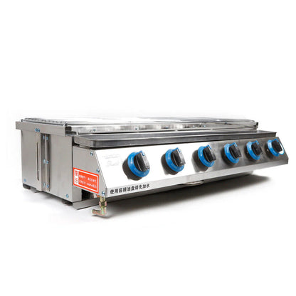Commercial Gas LPG Grill 2800PA Outdoor BBQ Tabletop Cooker 6-Burner 6 Burners LPG Gas BBQ Grill Stainless Steel Smokeless Grill Glass Shield Outdoor