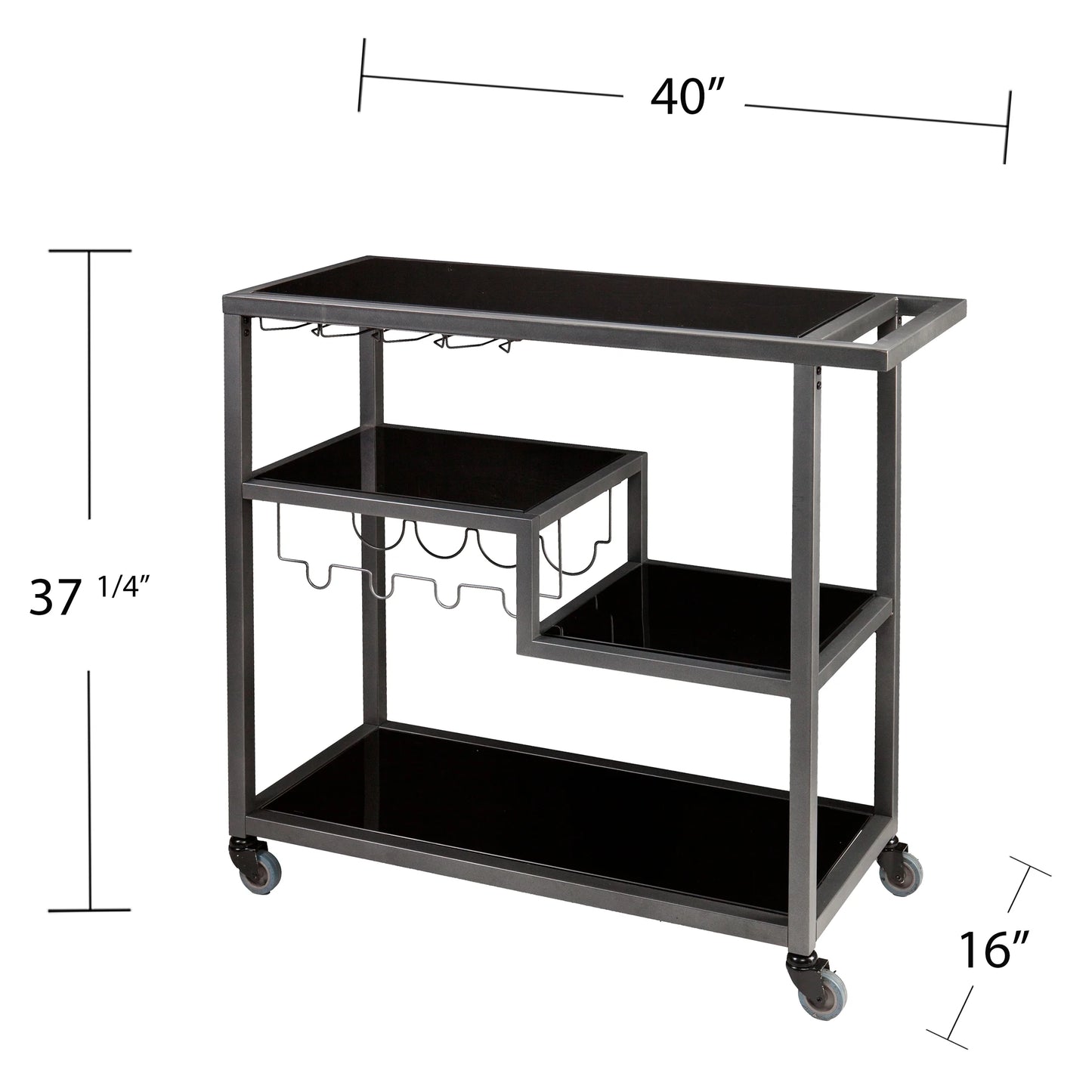 Holly & Martin Zephs indoor Bar Cart - Gunmetal Gray with Black Glass 40 x 37.5