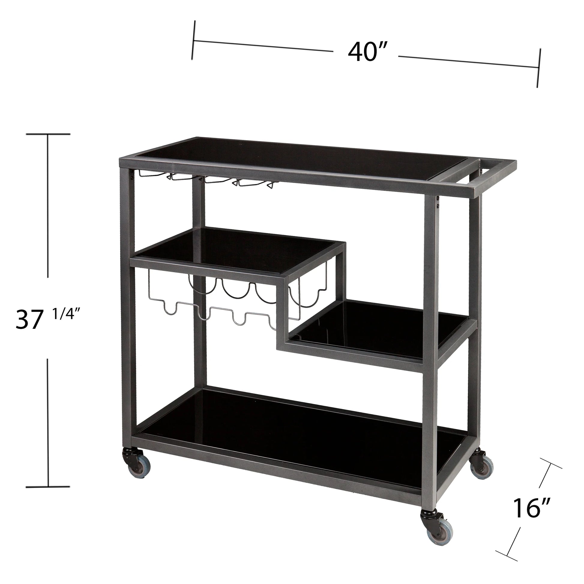 Holly & Martin Zephs indoor Bar Cart - Gunmetal Gray with Black Glass 40 x 37.5