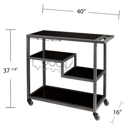 Holly & Martin Zephs indoor Bar Cart - Gunmetal Gray with Black Glass 40 x 37.5
