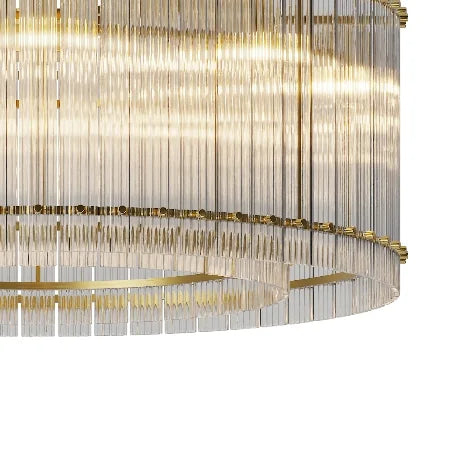 37 Inch Modern Gold Round Chandelier 2 Tier 8 Light Water Ripple Crystal Glass for Dining Room Living Room Bedroom High Ceiling Foyer Entryway