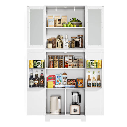 Homfa 67'' Farmhouse Kitchen Pantry Cabinet, Tall Storage Cabinet with Frosted Glass Doors for Dining Room, White