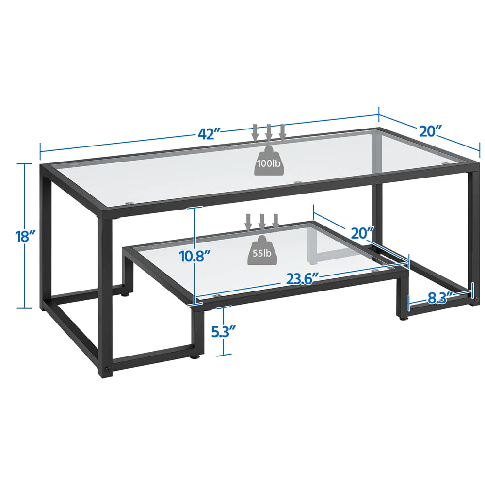 Smile Mart Modern Glass Coffee Table with Metal Frame, Black