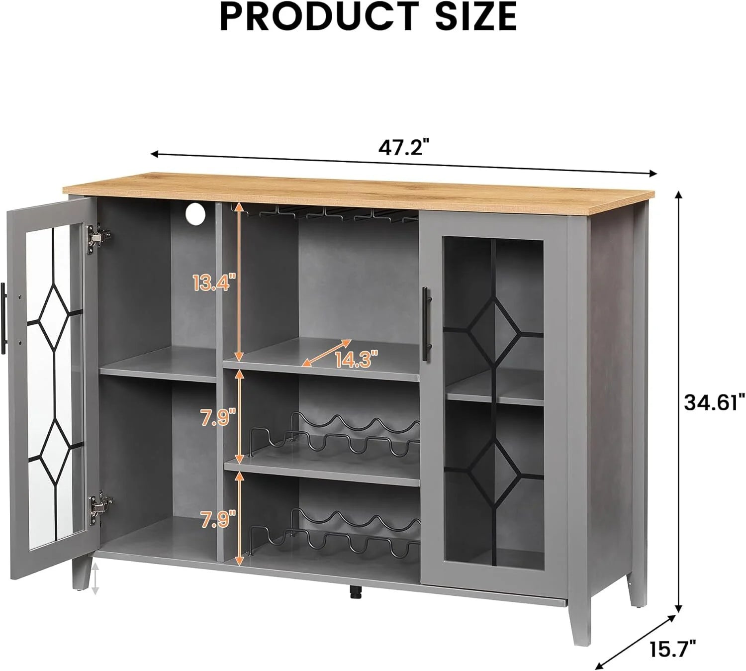 FOLDLIFE Wine Bar Cabinet with LED Lights, Liquor Cabinet Bar with Storage Cabinet, Coffee Cabinet with Bottles and Glass Rack, Buffet Sideboard with Storage Cabinet& Drawers,Dark Grey