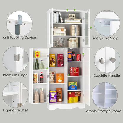 Homfa Kitchen Food Pantry Cabinet, 63.5'' Tall Storage Cabinet with Frosted Glass Doors and Adjustable Shelves, White