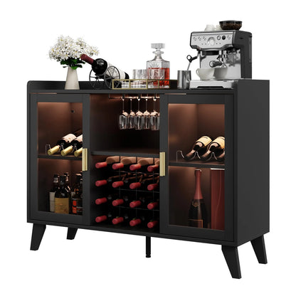 Ataucjin 47" Wine Bar Cabinet With LED Lights,Modern Liquor Cabinet With Wine Racks And Glass Holders,Home Coffee Bar Cabinet,Freestanding Kitchen Buffet Sideboard Storage Shelf For Living Dining Room