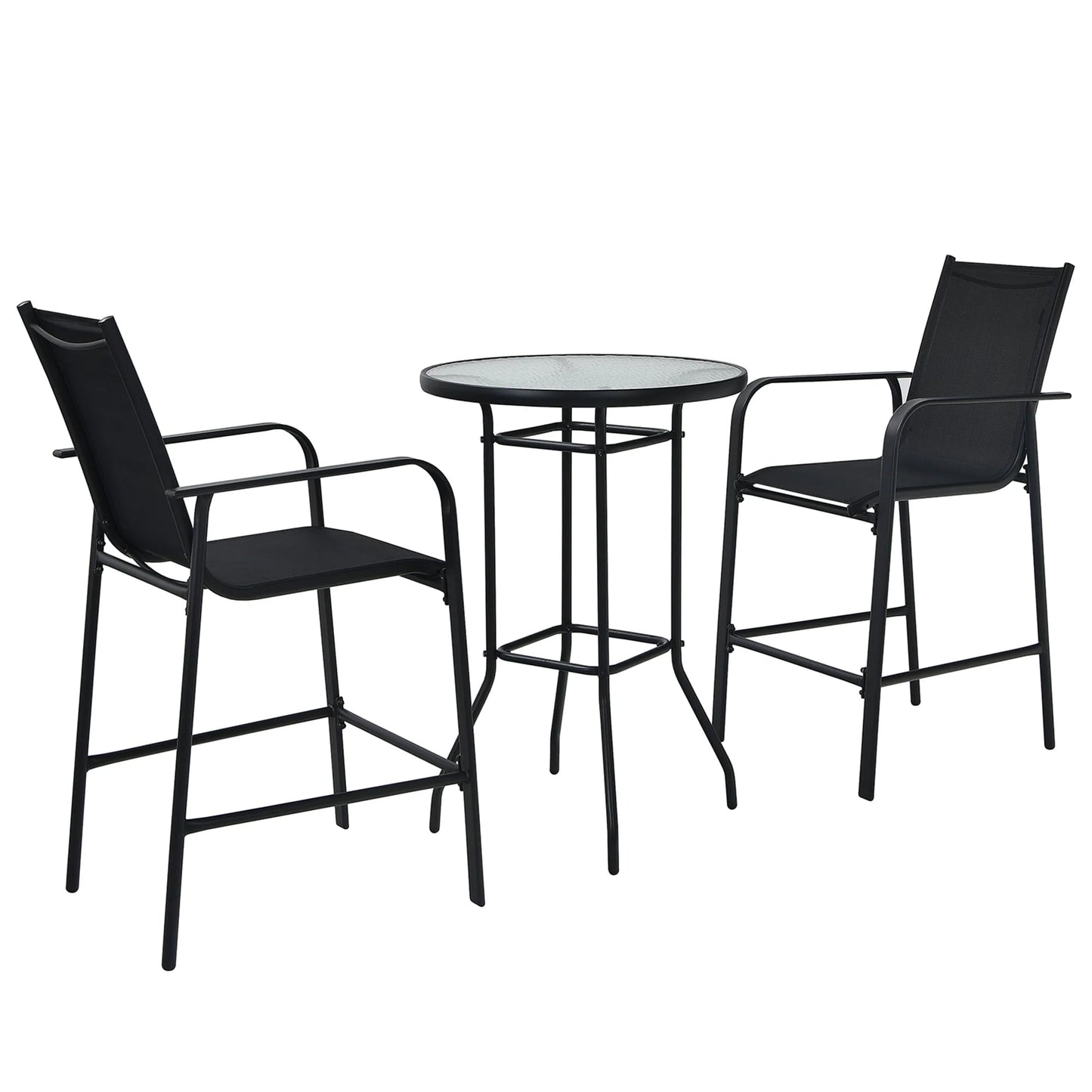 Gymax 3PCS Patio Bar Set Outdoor Bistro Set w/2 Stools & 1 Tempered Glass Table