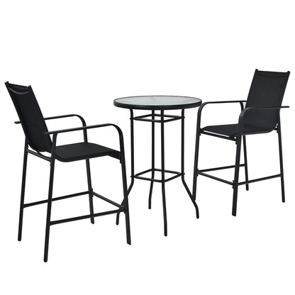 Gymax 3PCS Patio Bar Set Outdoor Bistro Set w/2 Stools & 1 Tempered Glass Table