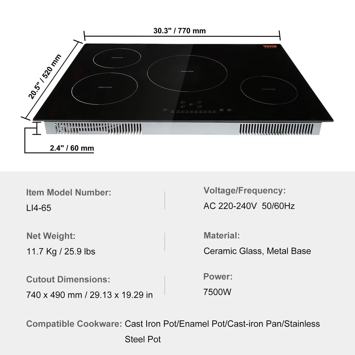 BENTISM 30 inch Electric Cooktop 4 Burners Ceramic Glass Stove Top Touch Control