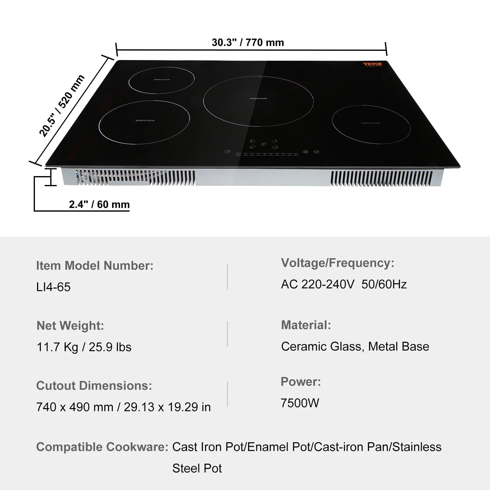 BENTISM 30 inch Electric Cooktop 4 Burners Ceramic Glass Stove Top Touch Control