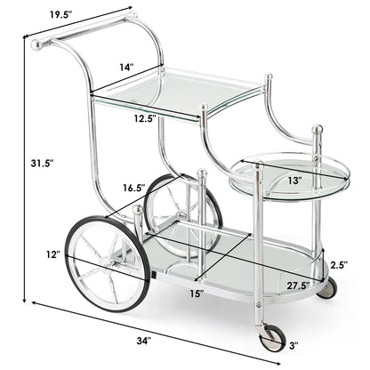 Topbuy Serving Cart Kitchen Bar Wine Tea Cart Glass Shelves with Wheels