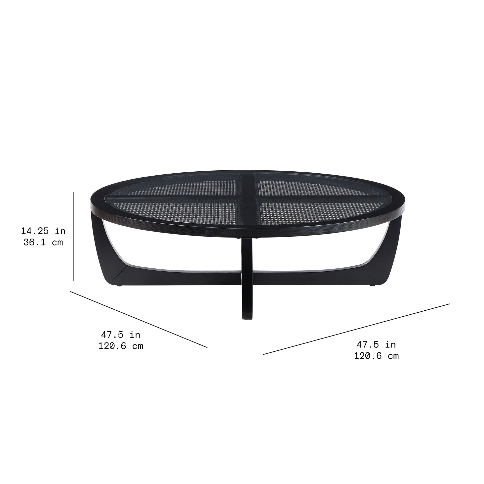 Beautiful by Drew Barrymore Round Rattan and Glass Top Coffee Table, Black