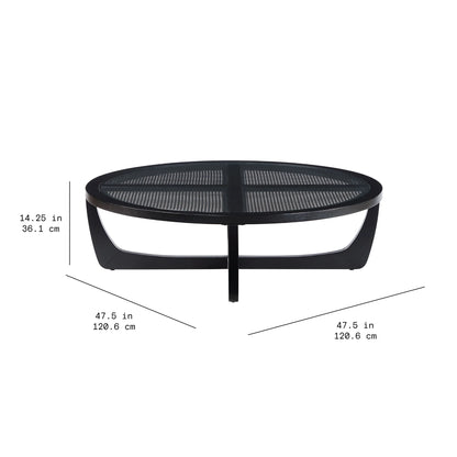 Beautiful by Drew Barrymore Round Rattan and Glass Top Coffee Table, Black